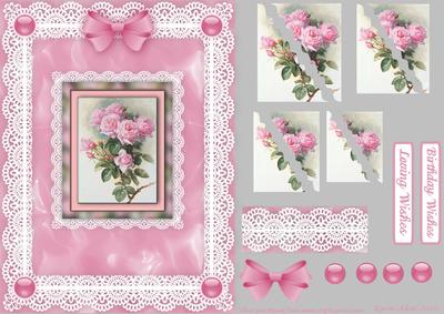 Pink Roses Wavey Edge Corner Stacker 'n Lace Card Front