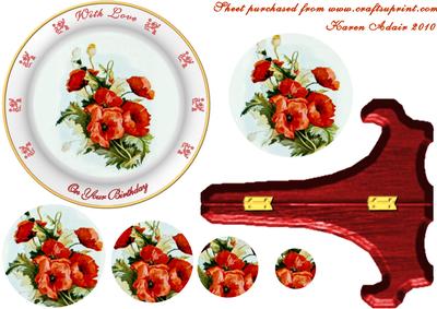 Poppies Plate Card & Stand with Pyramage