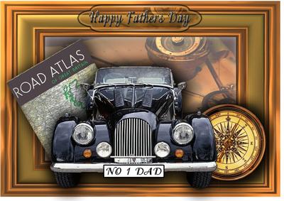 Fathers Day Vintage Car 3D - A4 Card Front