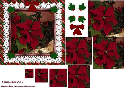 Christmas Poinsettia 'n Lace Square Pyramid Card Front