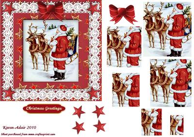 Vintage Christmas Santa 'n Lace Square Pyramid Card Front