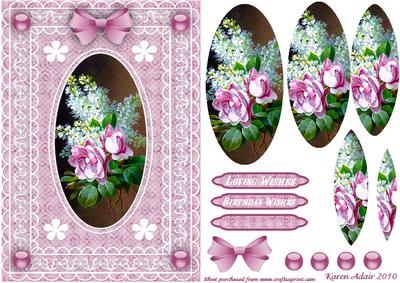 Roses, Lilac 'n Butterfly Lace Pyramid Card Front