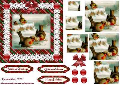 Christmas Robins 'n Lace Square Pyramid Card Front