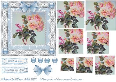 Roses 'n Lace Needlepoint Square Pyramid Card Front