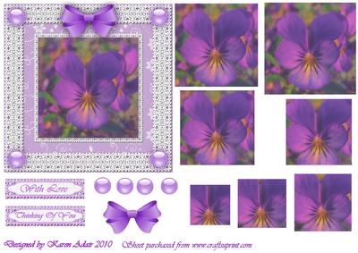Viola 'n Lace Needlepoint Square Pyramid Card Front