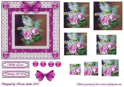 Roses, Lilac 'n Lace Needlepoint Square Pyramid Card Front
