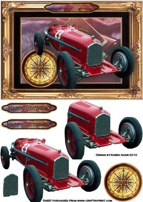 Red Vintage Sports Car 3D Step by Step Card Front
