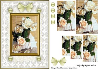 Cream Roses, Shells 'n Lace A5 Pyramid Card Front