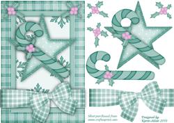 Christmas Star and Candycane A5 Card Front with Decoupage