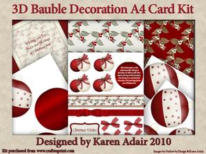 3D Red Star Bauble Decoration A4 Card Kit