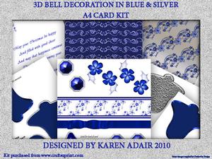 3D Bell Decoration in Blue and Silver A4 Card Kit