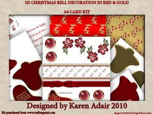 3D Bell Decoration in Red and Gold A4 Card Kit