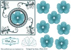 3D Silk Flower Embellishment in Turquoise and Card Front