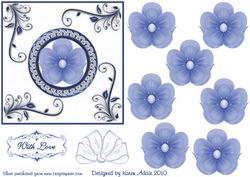 3D Silk Flower Embellishment in Blue and Card Front