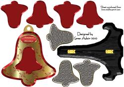 3D Bell in Red and Gold on Bell Shaped Plate Card