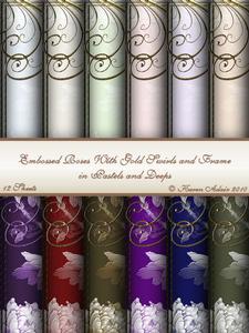 Embossed Roses with Gold Swirls and Frame Backgrounds