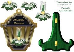 Lantern Shaped Plate Card and Stand with Green Candle