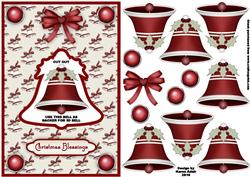 3D Red Christmas Bell Dangler Embellishment and Card Front