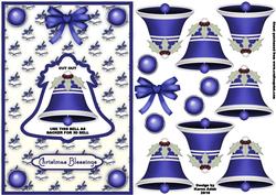 3D Blue Christmas Bell Dangler Embellishment and Card Front