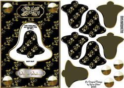 3D Black and Gold Christmas Bell Dangler Embellishment