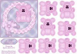 3D Pink Teddy and New Baby Card Front