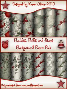 Baubles, Bells, Holly and Stars Background Paper Pack