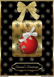 Red Bauble on Black and Gold A4 Card Front