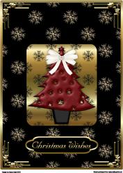 Christmas Tree in Red on Black and Gold A4 Card Front