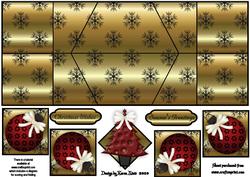Red Tree on Gold and Black Double Diamond Fold Card
