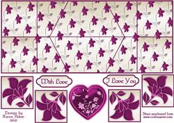 Valentines Heart 'n Flowers in Pink Double Diamond Fold Card
