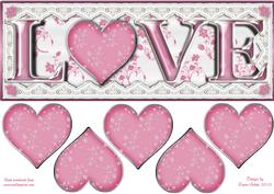 Valentine Love Large Dl Card Front with 3D Heart in Pink
