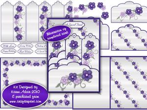 Purple Floral Scalloped Top Pocket Bookmarks Kit