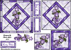 Sweetheart Roses in Lilac on Stained Glass Square Card Front