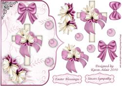 Cross and Lilies in Pink Elegant Scallop Card Front