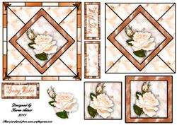 Peach Rose on Stained Glass Square Card Front