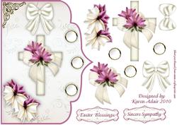 Cross and Lily in Cream and Pink Elegant Scallop Card Front