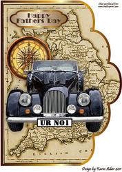 Vintage Car Scallop Edge A4 Card Front