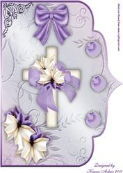 Cross and Lily in Lilac A4 Elegant Scallop Card Front