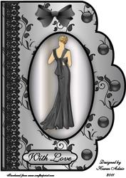 Art Deco Silver Lady 'n Lace A4 Scallop Edge Card Front