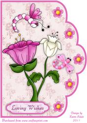 Pink Dragonflowers A4 Scallop Edge Card Front