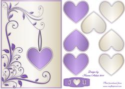 3D Heart and Flourishes Card Front in Lilac