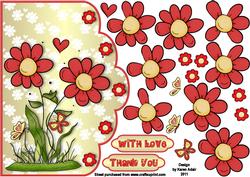 Red Daisies Scallop Edge Card Front
