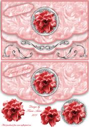 Red Rose Double Scallop Edge Faux Envelope Card Front