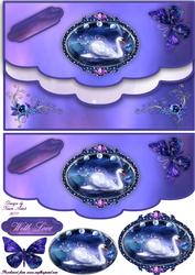 Fantasy Swan Lake Scallop Edge Faux Envelope Card Front