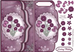 Burgundy Flowers Double Scallop Faux Envelope Card Front
