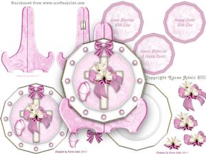 Easter Cross in Pink and Cream Plate Card Kit
