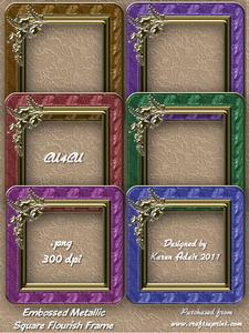 Square Metallic Embossed Flourish Frames