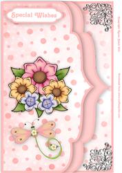 Summer Flowers A4 Double Scallop Faux Envelope Card Front