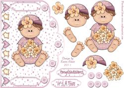 Cute Baby Girl Scallop Edge Card Front with Step by Step