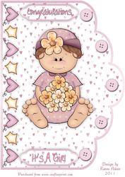 Cute Baby Girl A4 Scallop Edge Card Front